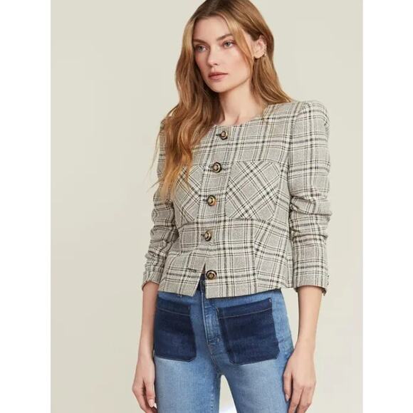 Veronica Beard Plaid Pattern Vohra Strong Shoulder Jacket Gray & Black Size 10 - Picture 1 of 9